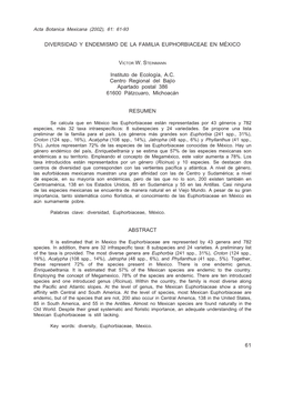 61 Diversidad Y Endemismo De La Familia Euphorbiaceae En