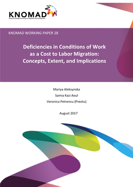 Deficiencies in Conditions of Work As a Cost to Labor Migration: Concepts, Extent, and Implications
