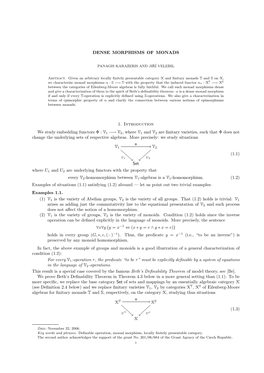 DENSE MORPHISMS of MONADS 1. Introduction We Study Embedding