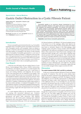 Gastric Outlet Obstruction in a Cystic Fibrosis Patient