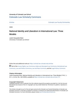 National Identity and Liberalism in International Law: Three Models
