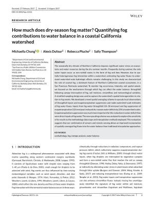 Quantifying Fog Contributions to Water Balance in a Coastal California Watershed