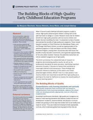 The Building Blocks of High-Quality Early Childhood Education Programs