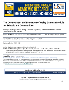 The Development and Evaluation of Malay Gamelan Module for Schools and Communities