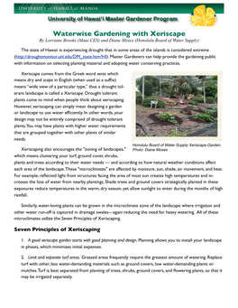 Waterwise Gardening with Xeriscape by Lorraine Brooks (Maui CES) and Diane Moses (Honolulu Board of Water Supply)