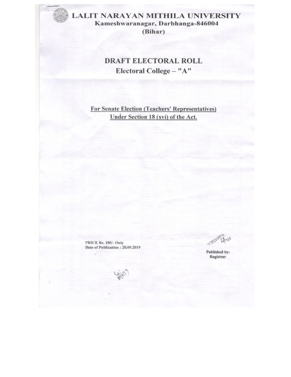 Draft Electoral Roll