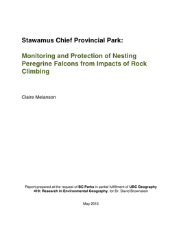 Stawamus Chief Provincial Park: Monitoring and Protection Of