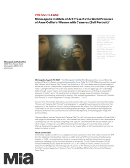PRESS RELEASE Minneapolis Institute of Art Presents the World Premiere of Anne Collier’S ‘Women with Cameras (Self Portrait)’