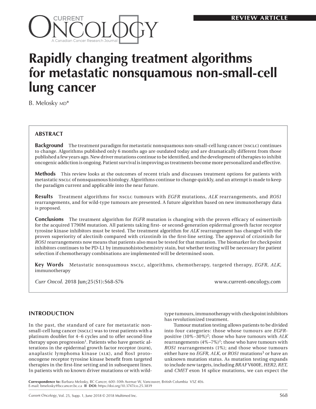 Rapidly Changing Treatment Algorithms for Metastatic Nonsquamous Non-Small-Cell Lung Cancer