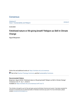 Fetishized Nature Or Life-Giving Breath? Religion As Skill in Climate Change