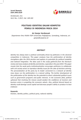 Politisasi Identitas Dalam Kompetisi Pemilu Di Indonesia Pasca 2014