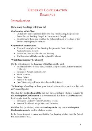 Order of Confirmation Readings Introduction