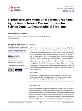 Explicit Iterative Methods of Second Order and Approximate Inverse Preconditioners for Solving Complex Computational Problems