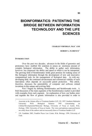 Bioinformatics: Patenting the Bridge Between Information Technology and the Life Sciences