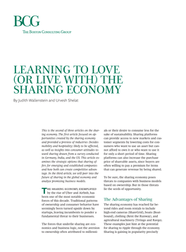 LEARNING to LOVE (OR LIVE WITH) the SHARING ECONOMY by Judith Wallenstein and Urvesh Shelat
