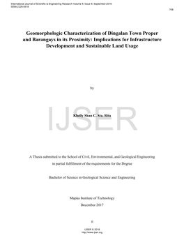 Geomorphologic Characterization of Dingalan Town Proper and Barangays in Its Proximity: Implications for Infrastructure Development and Sustainable Land Usage