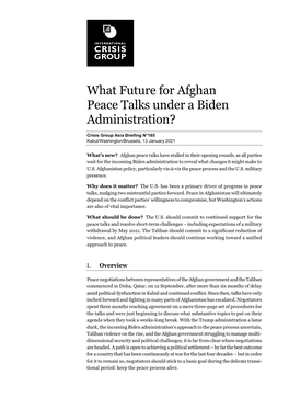 What Future for Afghan Peace Talks Under a Biden Administration?