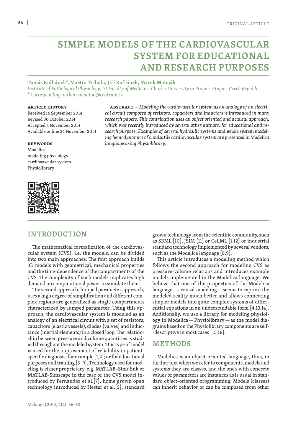 Simple Models of the Cardiovascular System for Educational and Research Purposes