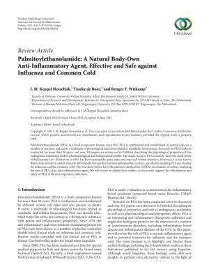 Review Article Palmitoylethanolamide: a Natural Body-Own Anti-Inflammatory Agent, Effective and Safe Against Influenza and Common Cold