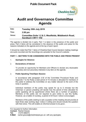 (Public Pack)Agenda Document for Audit and Governance Committee