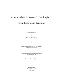 American Beech in Coastal New England: Forest History and Dynamics