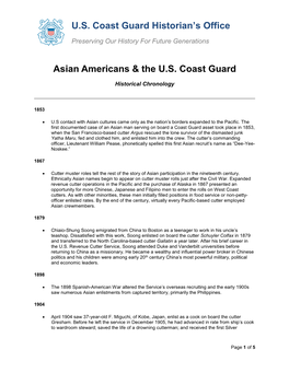 USCG Asian-Pacific-Islander Historical Chronology