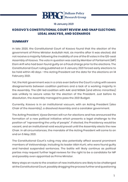Kosovo's Constitutional Court Review and Snap Elections: Legal Analysis, and Scenarios Summary