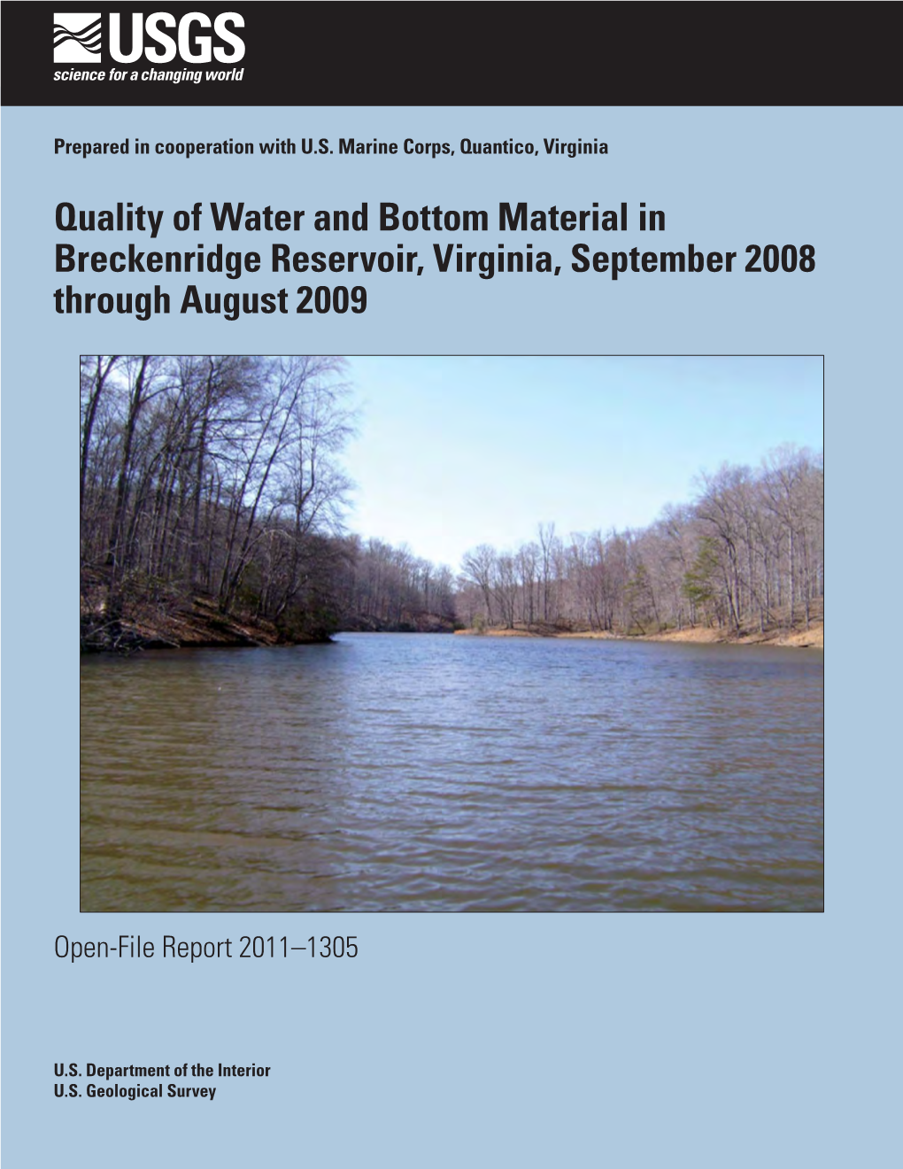 Quality of Water and Bottom Material in Breckenridge Reservoir, Virginia, September 2008 Through August 2009