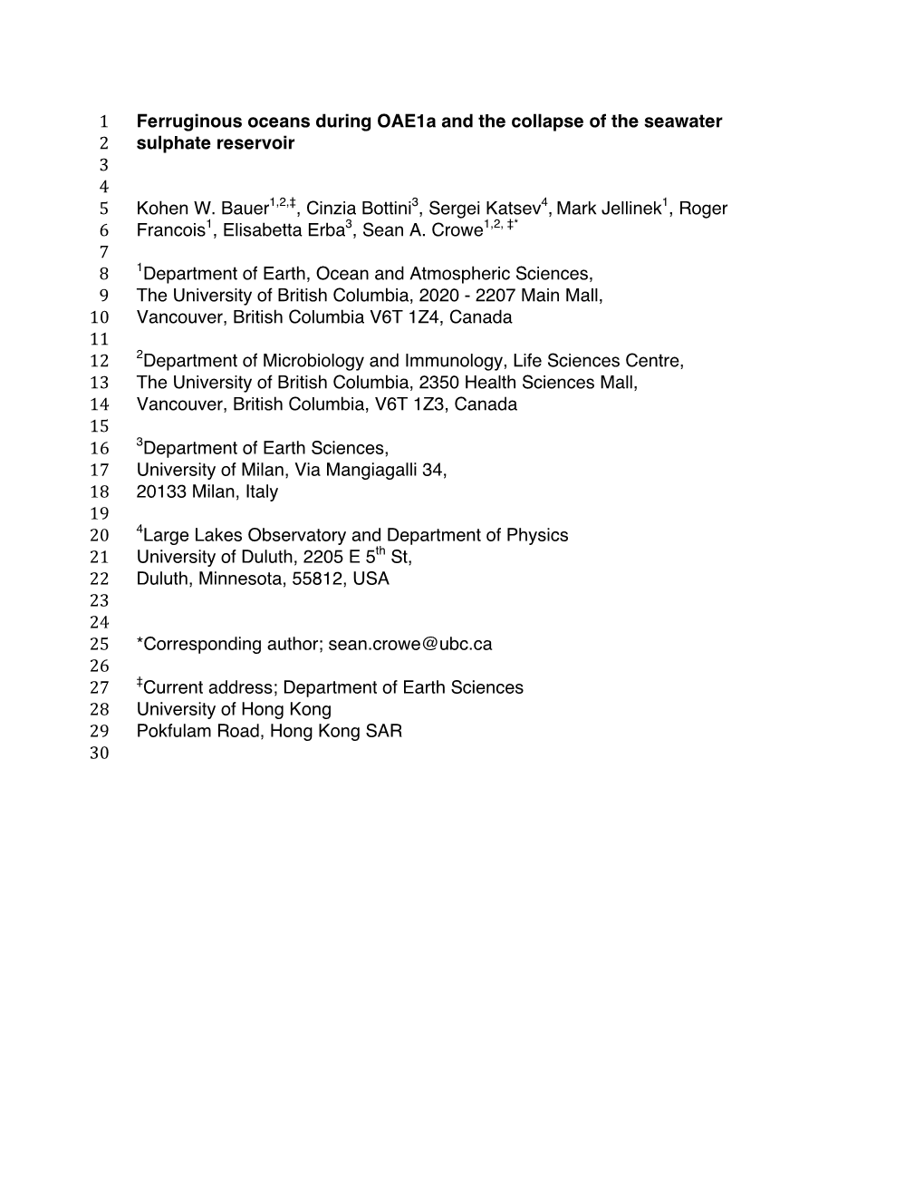 Ferruginous Oceans During Oae1a and the Collapse of the Seawater 1