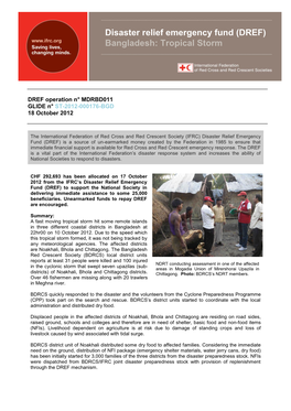 Disaster Relief Emergency Fund (DREF) Bangladesh: Tropical Storm