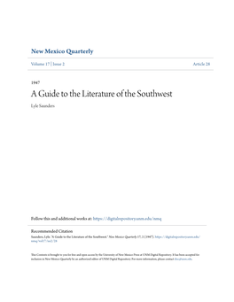 A Guide to the Literature of the Southwest Lyle Saunders