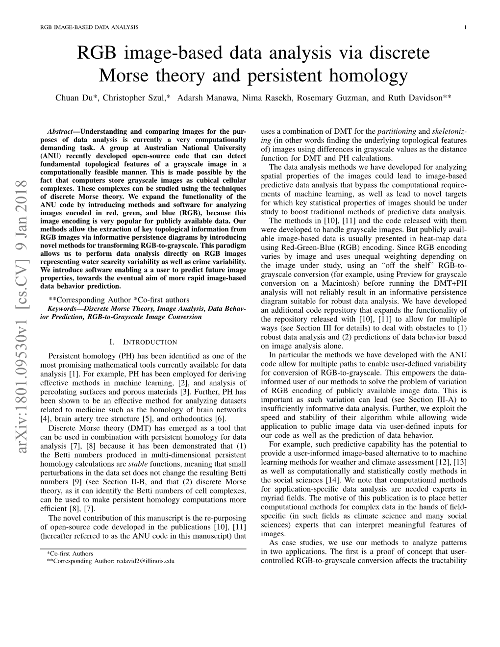 RGB Image-Based Data Analysis Via Discrete Morse Theory and Persistent Homology