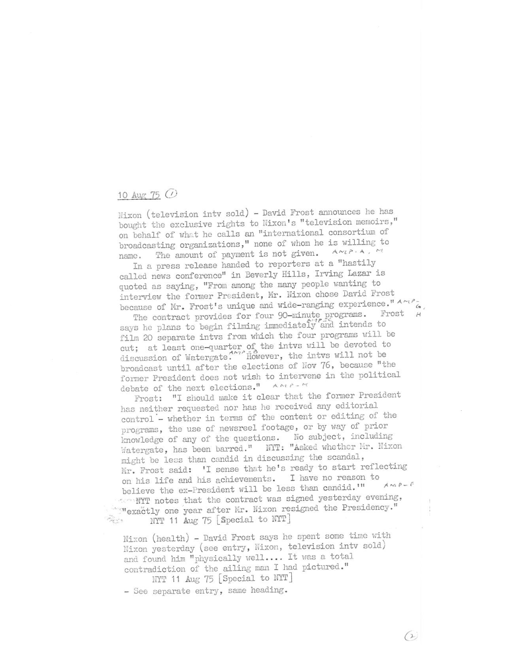 10 Aug 75 (2) Nixon (Television Intv Sold)