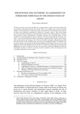 An Assessment of Foreigner Tribunals in the Indian State of Assam