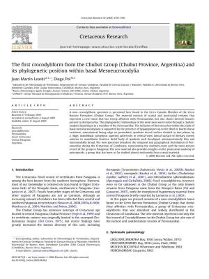 Chubut Province, Argentina) and Its Phylogenetic Position Within Basal Mesoeucrocodylia
