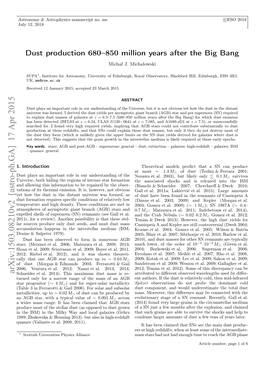 Dust Production 680-850 Million Years After the Big Bang