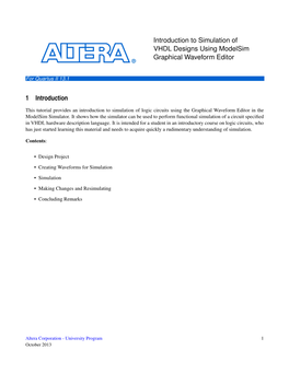 Introduction to Simulation of VHDL Designs Using Modelsim Graphical Waveform Editor