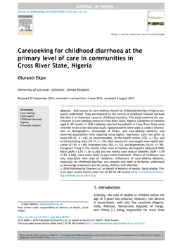 Careseeking for Childhood Diarrhoea at the Primary Level of Care in Communities in Cross River State, Nigeria