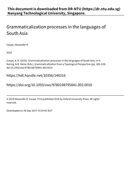 Grammaticalization Processes in the Languages of South Asia