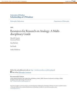 Resources for Research on Analogy: a Multi- Disciplinary Guide Marcello Guarini University of Windsor