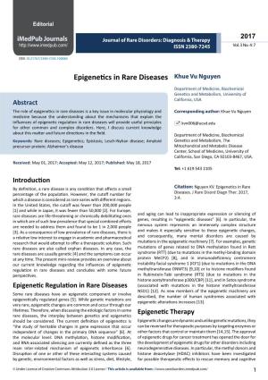 Epigenetics in Rare Diseases Khue Vu Nguyen
