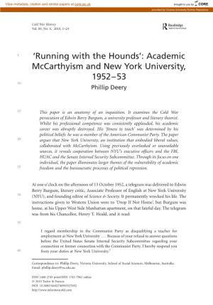 Academic Mccarthyism and New York University, 1952–53 10 Phillip Deery