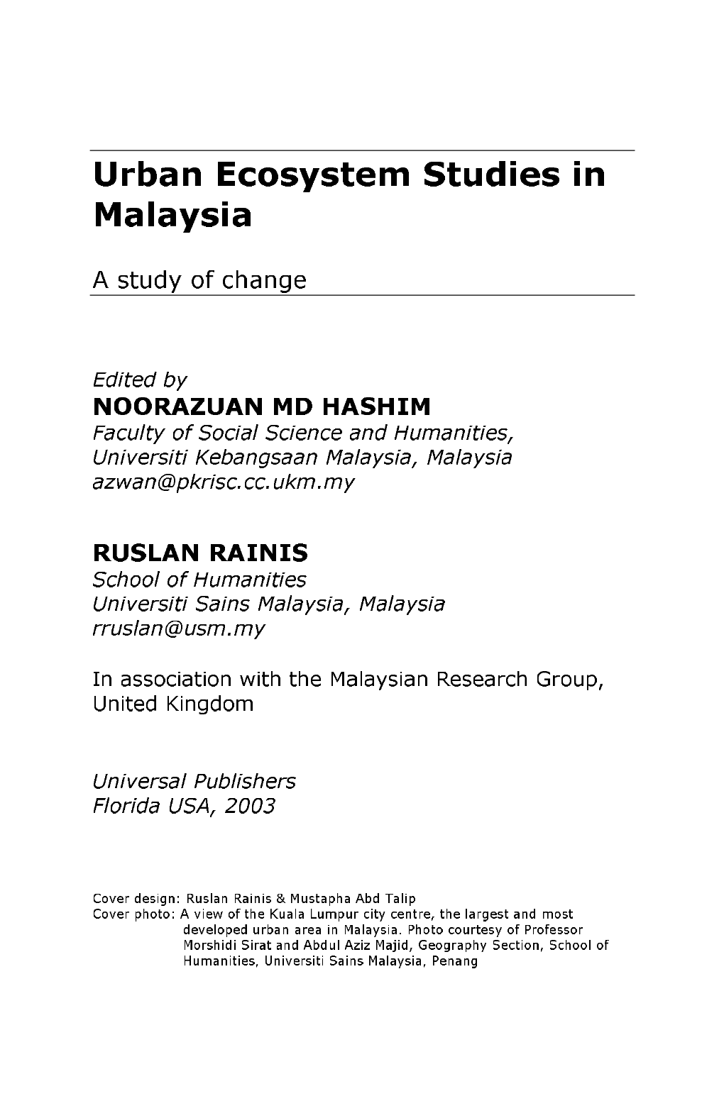 Urban Ecosystem Studies in Malaysia