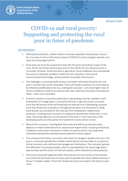 COVID-19 and Rural Poverty: Supporting and Protecting the Rural Poor in Times of Pandemic