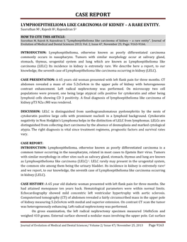 Lymphoepithelioma Like Carcinoma of Kidney – a Rare Entity