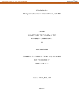 The Mysterious Education of American Women, 1750-1850 a THESIS