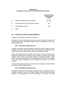 1 Attachment I Coverage of Tourism and Travel Related Services Sector