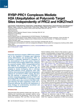 RYBP-PRC1 Complexes Mediate H2A Ubiquitylation at Polycomb Target Sites Independently of PRC2 and H3k27me3