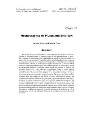 Kreutz, G., Lotze, M. 2007 Neuroscience of Music and Emotion