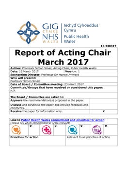 Report of Acting Chair March 2017